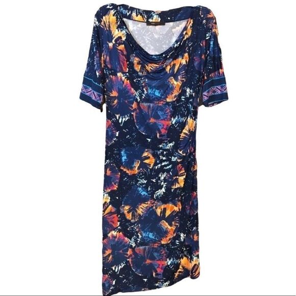 BCBG Maxazria Sz 6 Blue Orange Tropical A-Line Workwear Office Dress - Picture 1 of 8